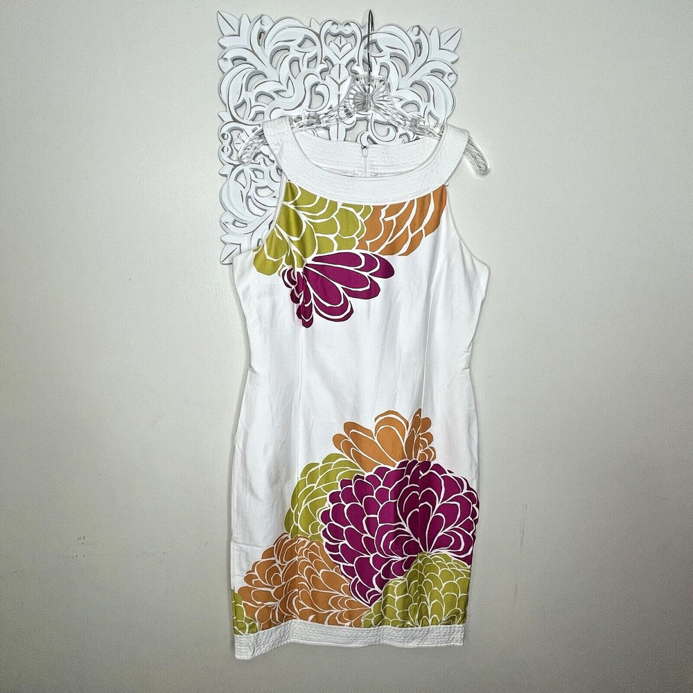 JONES NEW YORK size 10 Sheath Dress Sleeveless Tropical Floral Print Stretch
